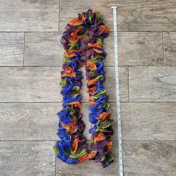 BOGO Scarf Sale - Hand Crafted crochet orange green blue and purple ruffle scarf - Picture 5 of 6